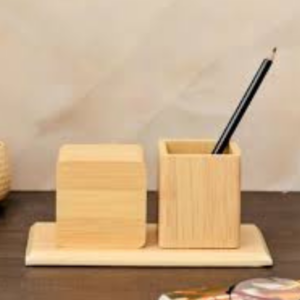 Wooden LED Desk Clock with Pen Holder