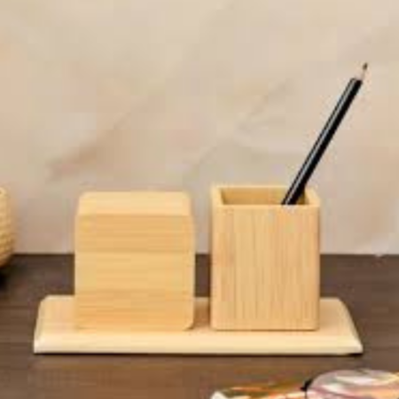 Wooden LED Desk Clock with Pen Holder